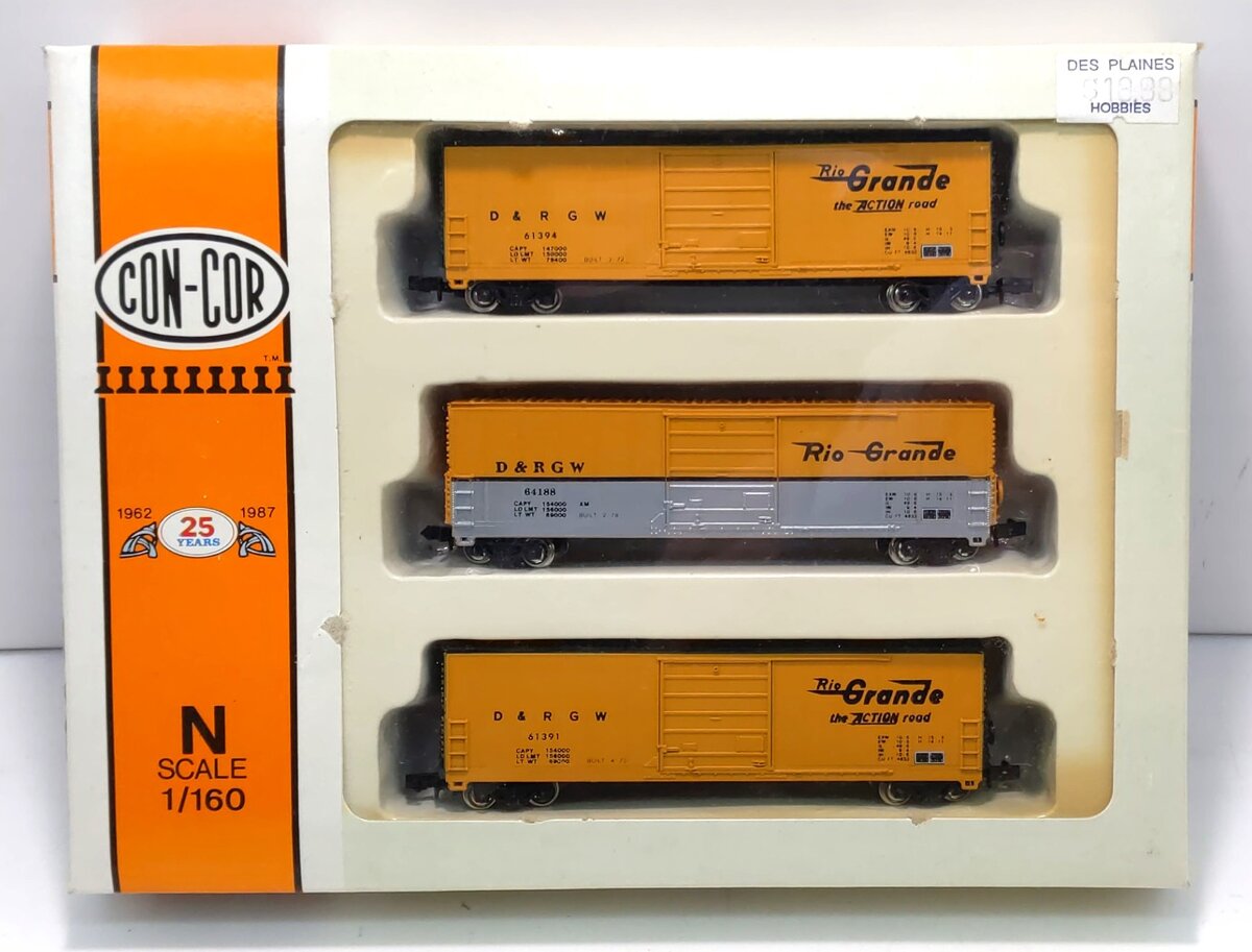 Con-Cor 0001-008817 N Rio Grande 50' Boxcars (Pack of 3) LN/Box