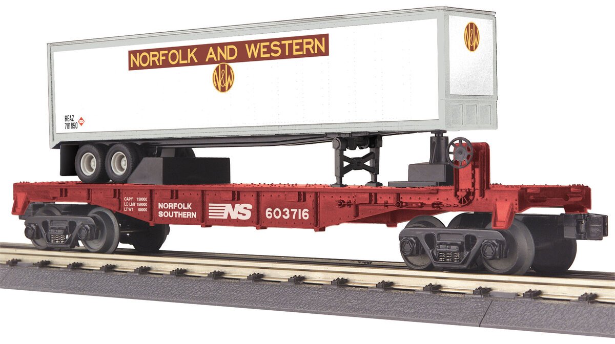 MTH 30-76660 O Norfolk Southern Flatcar w/ 40' Trailer LN/Box