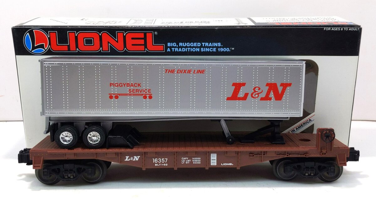 Lionel 6-16357 O Gauge Louisville and Nashville Flatcar w/Trailer NIB