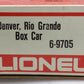 Lionel 6-9705 O Gauge Denver & Rio Grande Western Box Car