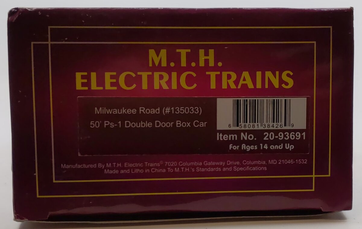 MTH 20-93691 O Gauge Milwaukee Road 50' PS-1 Double Door Boxcar #135033