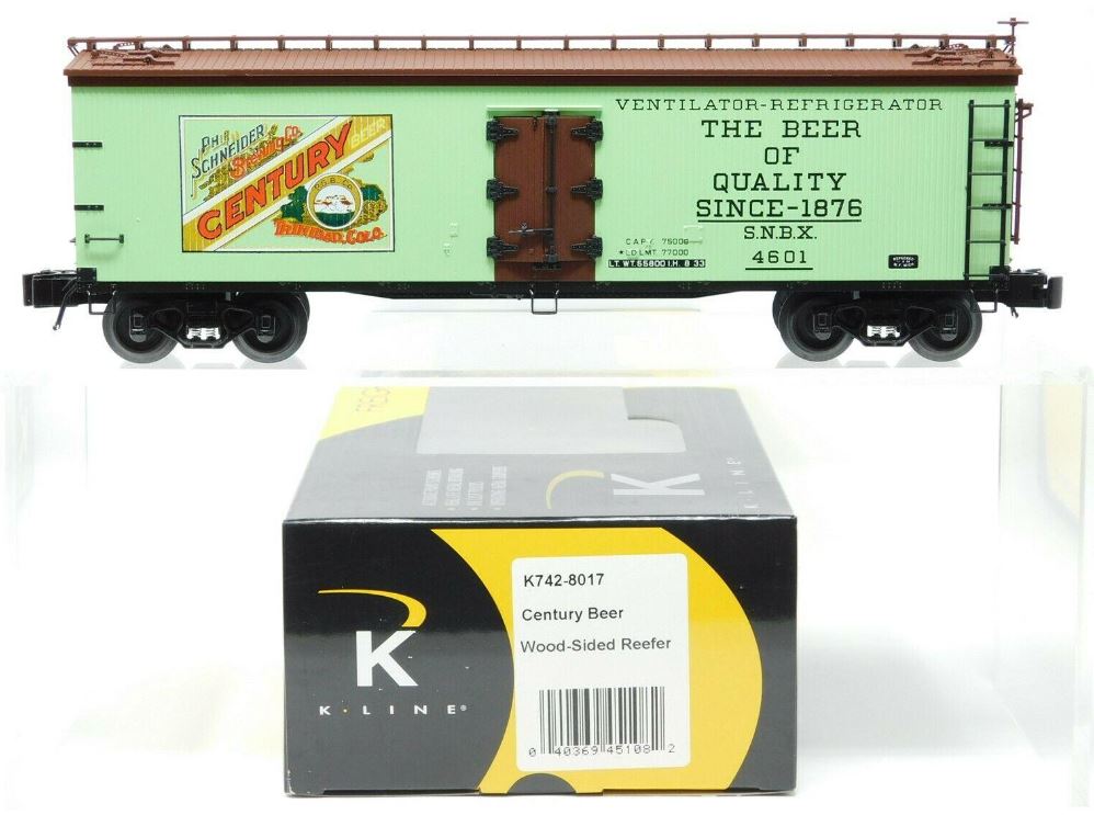 K-Line K742-8017 O Gauge Century Beer 40 ft. Wood Reefer Car #4601 LN/Box