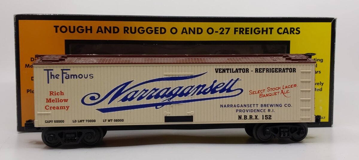 MTH 30-78039 O Narragansett Ale 40' Woodsided Reefer Car #152 VG/Box