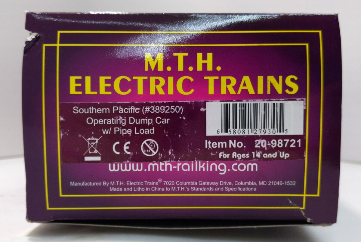 MTH 20-98721 O Southern Pacific Operating Dump Car w/Pipe Load #389250