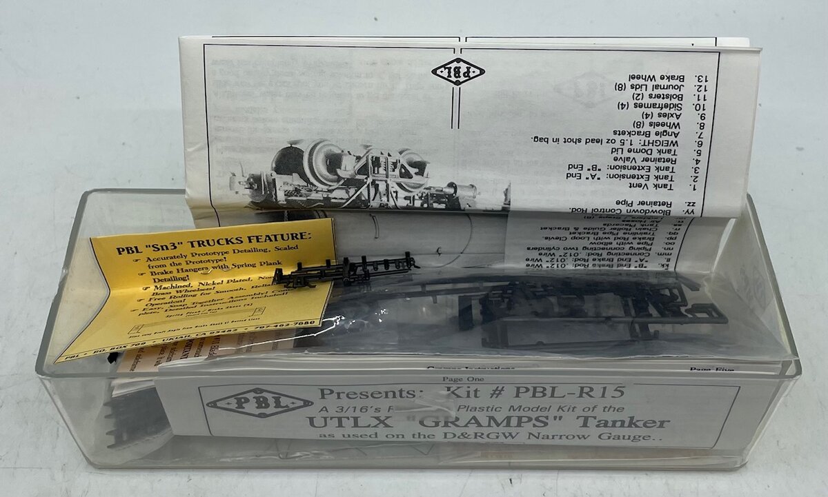 PBL R-15 Sn3 Scale Gramps Frameless Tank Car Kit