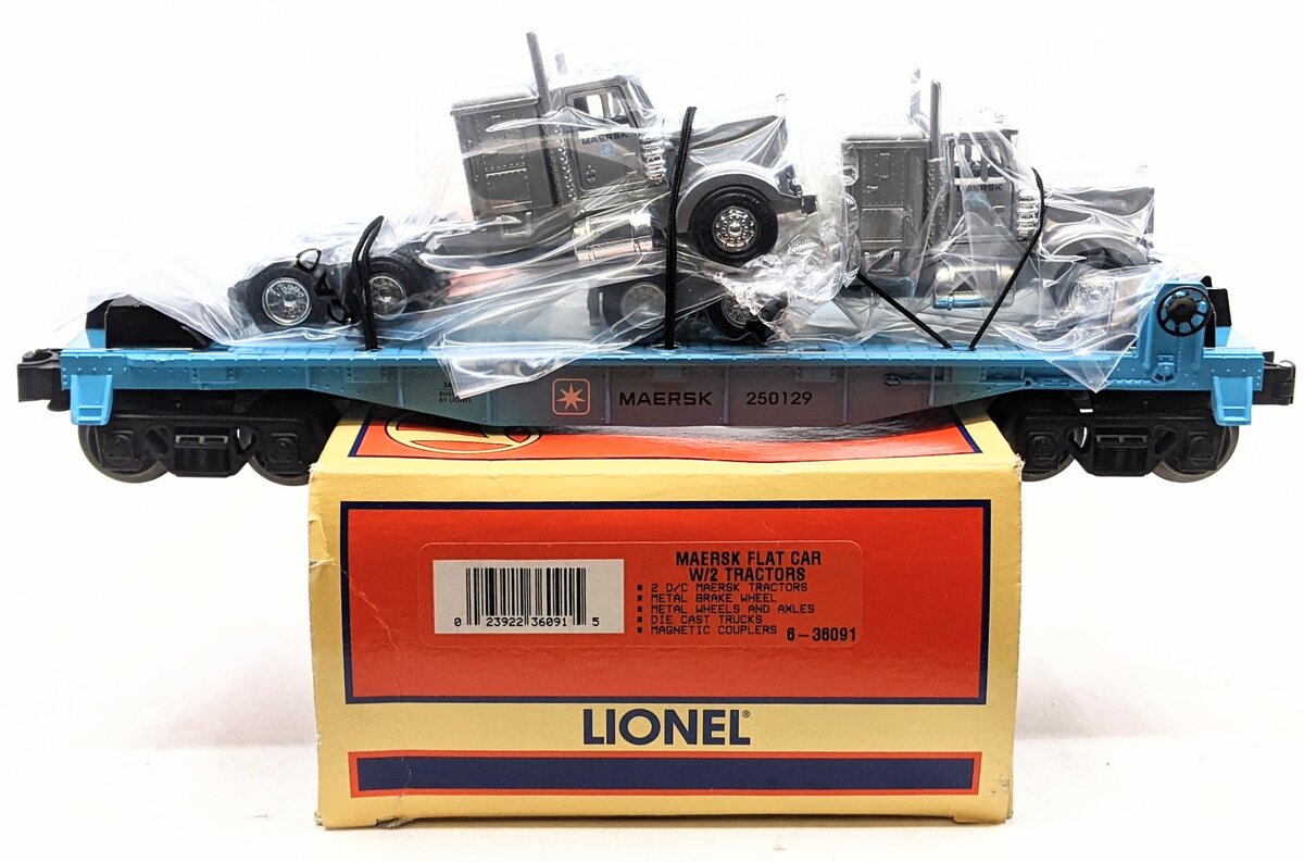 Lionel 6-36091 O Gauge Maersk Flat Car #250129 w/ 2 Die-Cast Tractors LN/Box