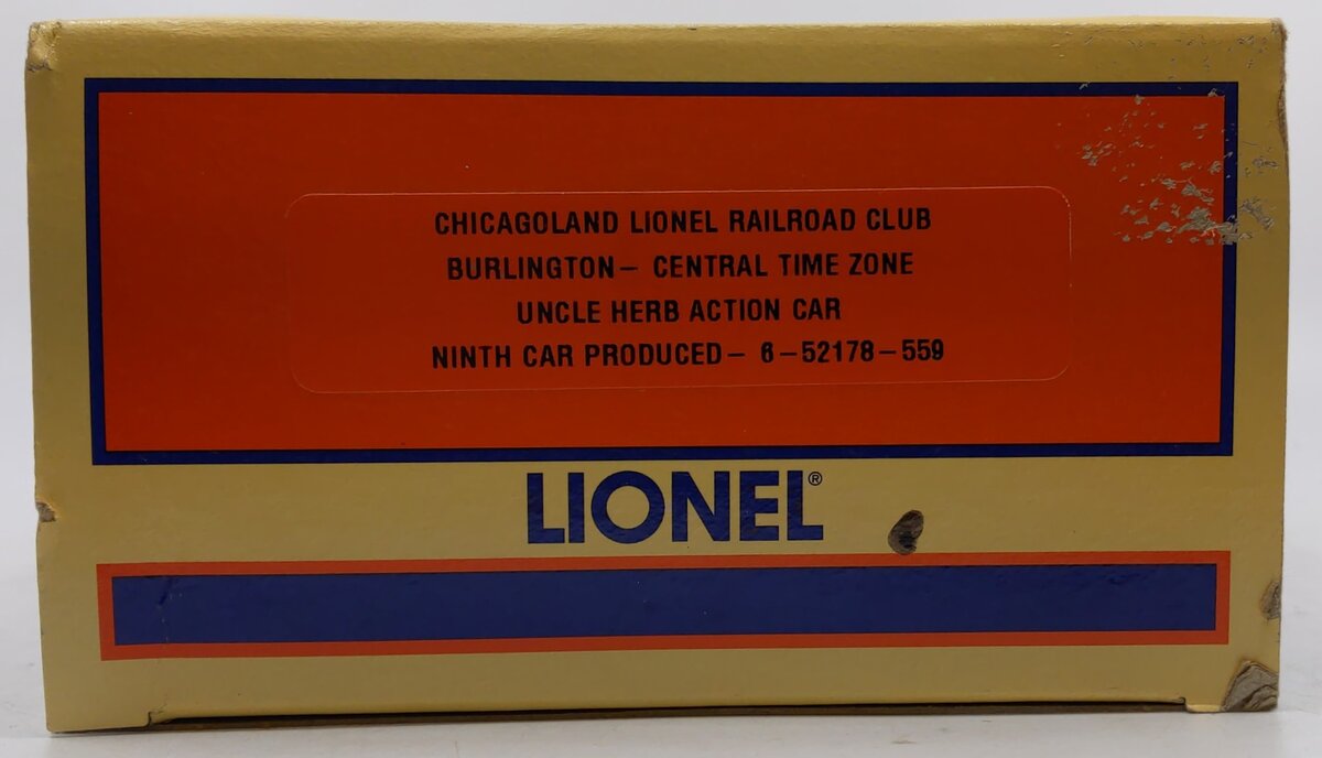 Lionel 6-52178 O Gauge Chicagoland Burlington Operating Uncle Herb Action Car NIB