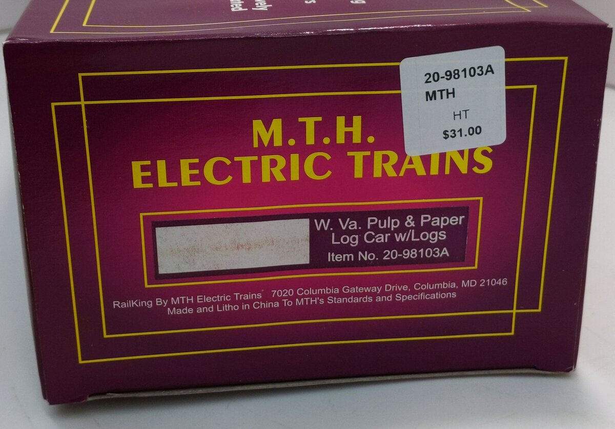 MTH 20-98103A O Gauge West Virginia Pulp and Paper Log Car w/Logs #153 LN/Box
