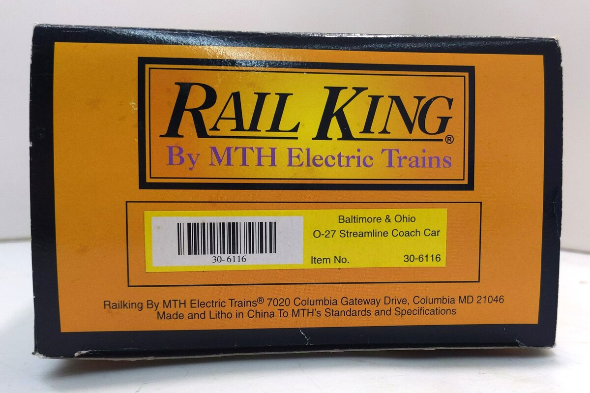 MTH 30-6116 O-27 Baltimore & Ohio Streamlined Coach Car #3568 LN/Box