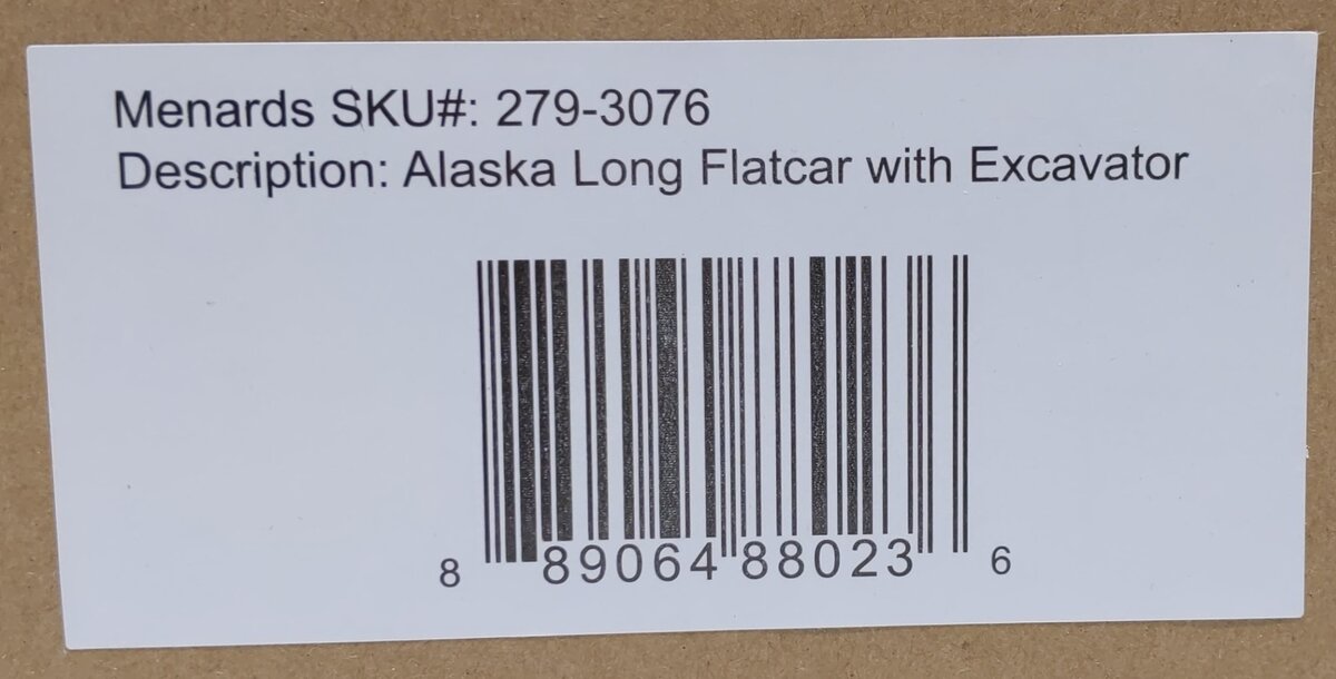 Menards 279-3076 O Gauge Alaska Long Flatcar with Excavator #07098 MT/Box