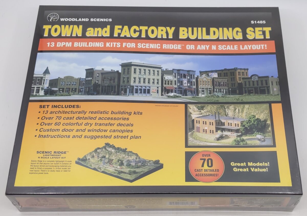 Woodland Scenics S1485 N Scale Town & Factory Building Set Kit MT/Box