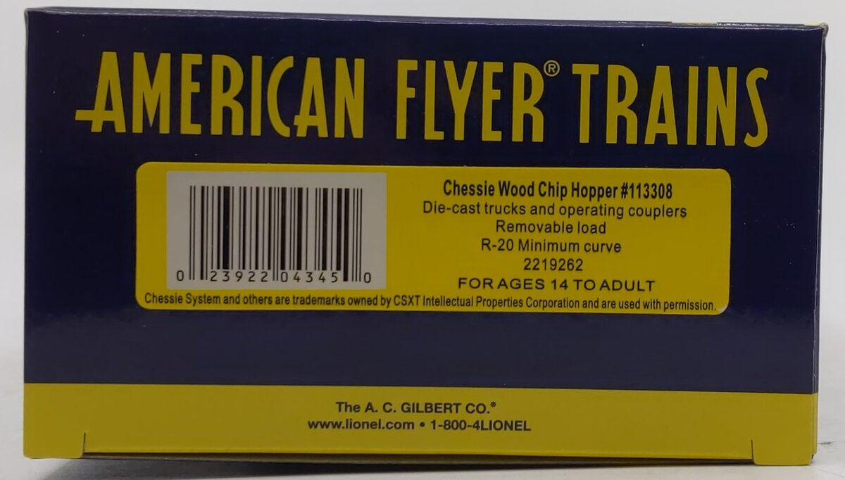 American Flyer 2219262 S Gauge Chessie System Wood Chip Hopper #113308