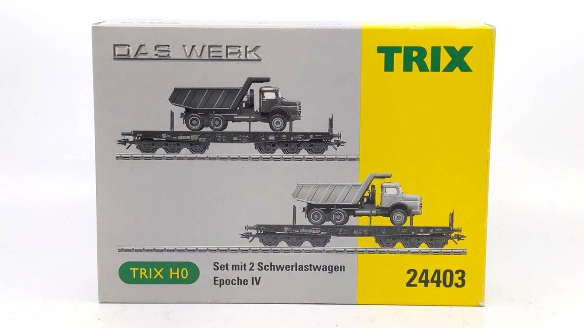Trix 24403 HO Scale Deutsche Bahn Flatcar Set w/Dump Truck LN/Box