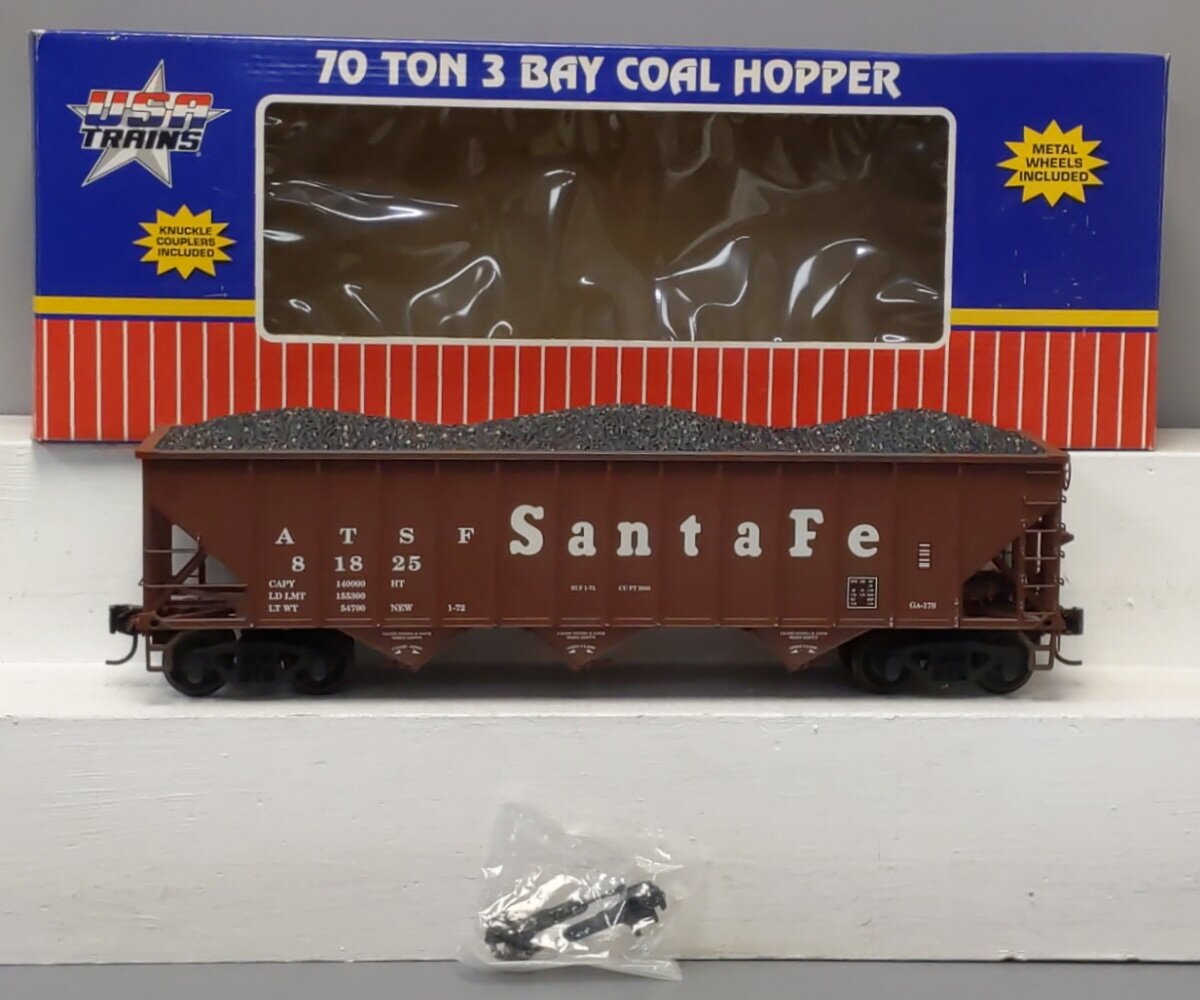 USA Trains R14002 G Santa Fe 70 Ton 3 Bay Coal Hoppers (Mineral Brown) #81825 VG/Box