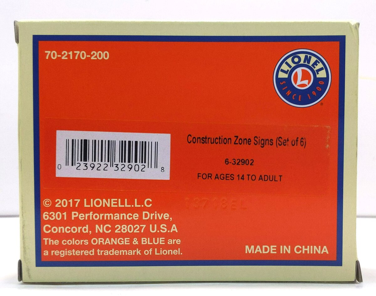 Lionel 6-32902 O Scale Construction Zone Signs (Set of 6) LN/Box