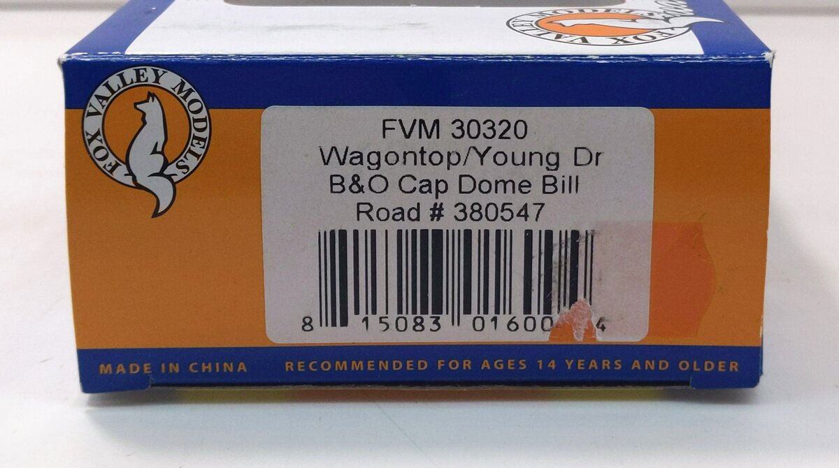 Fox Valley Models 30320 HO B&O Cap Dome Bill Wagontop/Young Door Box Car #380547 LN/Box