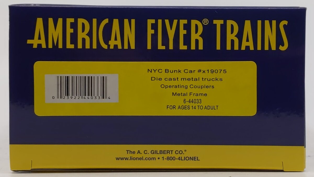 American Flyer 6-44033 S Gauge New York Central Bunk Car #x19075 NIB