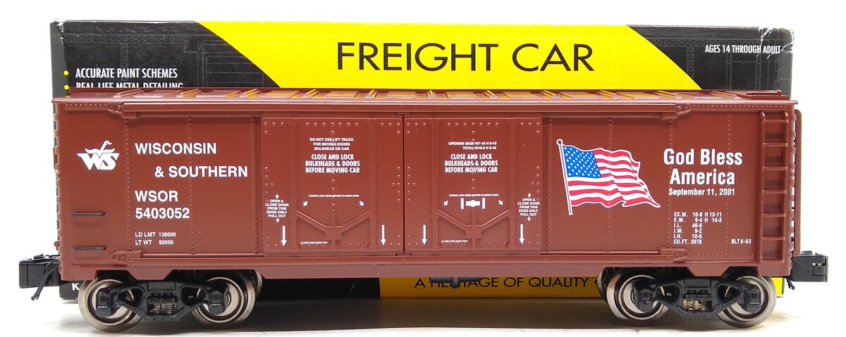 Lionel 6-22315 O Wisconsin & Southern God Bless America Double-Door Boxcar NIB
