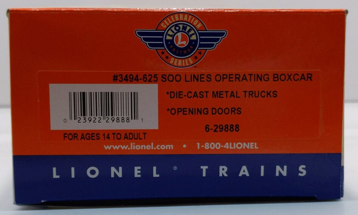Lionel 6-29888 O Gauge PWC Soo Line Operating Boxcar #3494-625 LN/Box