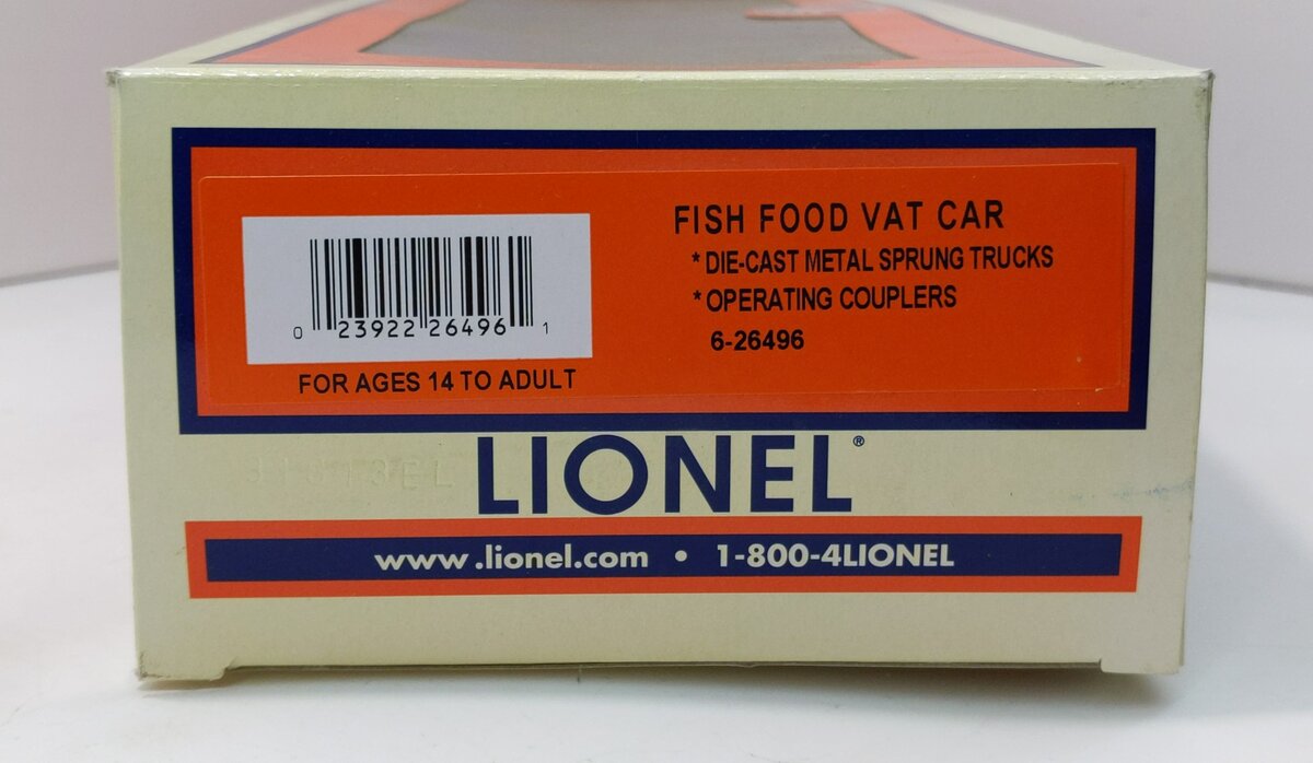 Lionel 6-26496 O Gauge Lionelville Aquarium Co. Fish Food Vat Car LN/Box