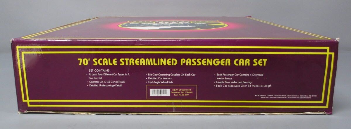 MTH 20-6514 O Gauge Norfolk & Western 70' Streamlined 5-Car Passenger Set LN/Box