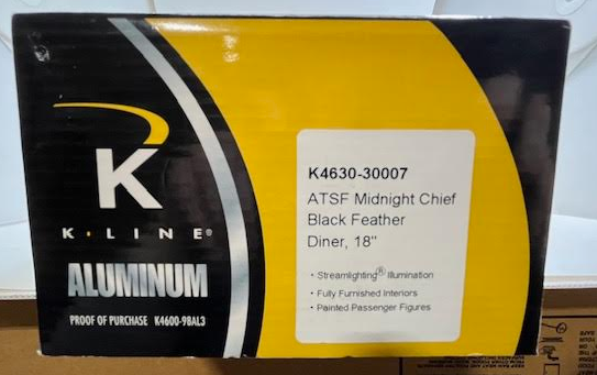 K-Line K4630-30007 SF Midnight Chief "Black Feather" 18" Aluminum Diner Car EX/Box
