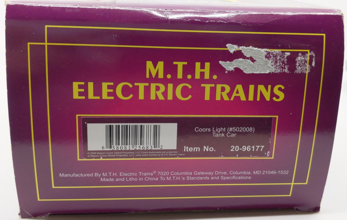 MTH 20-96177 O Gauge Coors Light Tank Car #502008