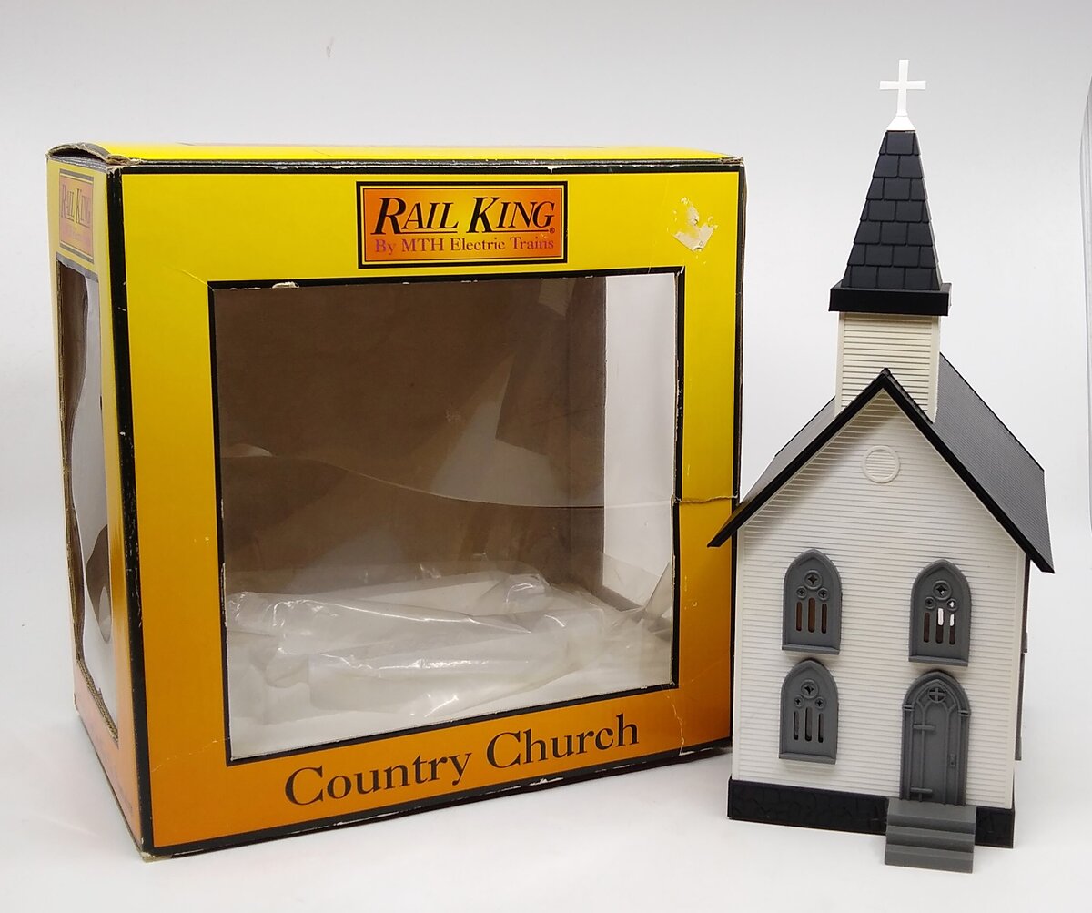 MTH 30-9002 O Gauge White Country Church with Gray Roof & Shutters #5 LN/Box