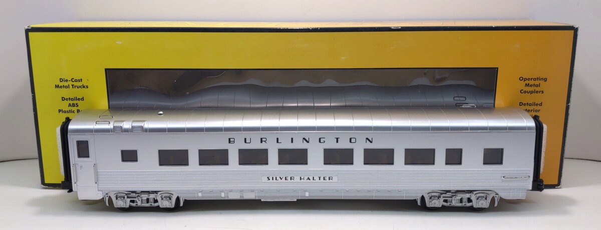 MTH 30-67877 O CB&Q Silver Halter 60' SL Fluted-Side ABS Passenger Coach 3-Rail