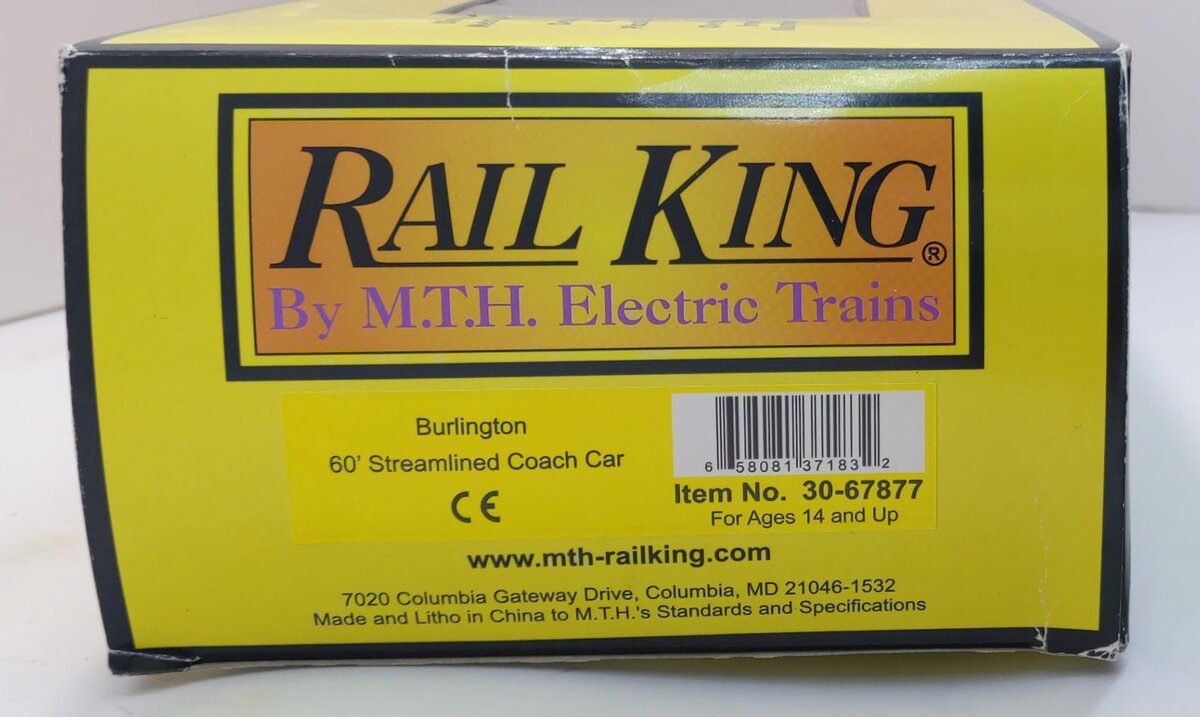MTH 30-67877 O CB&Q Silver Halter 60' SL Fluted-Side ABS Passenger Coach 3-Rail
