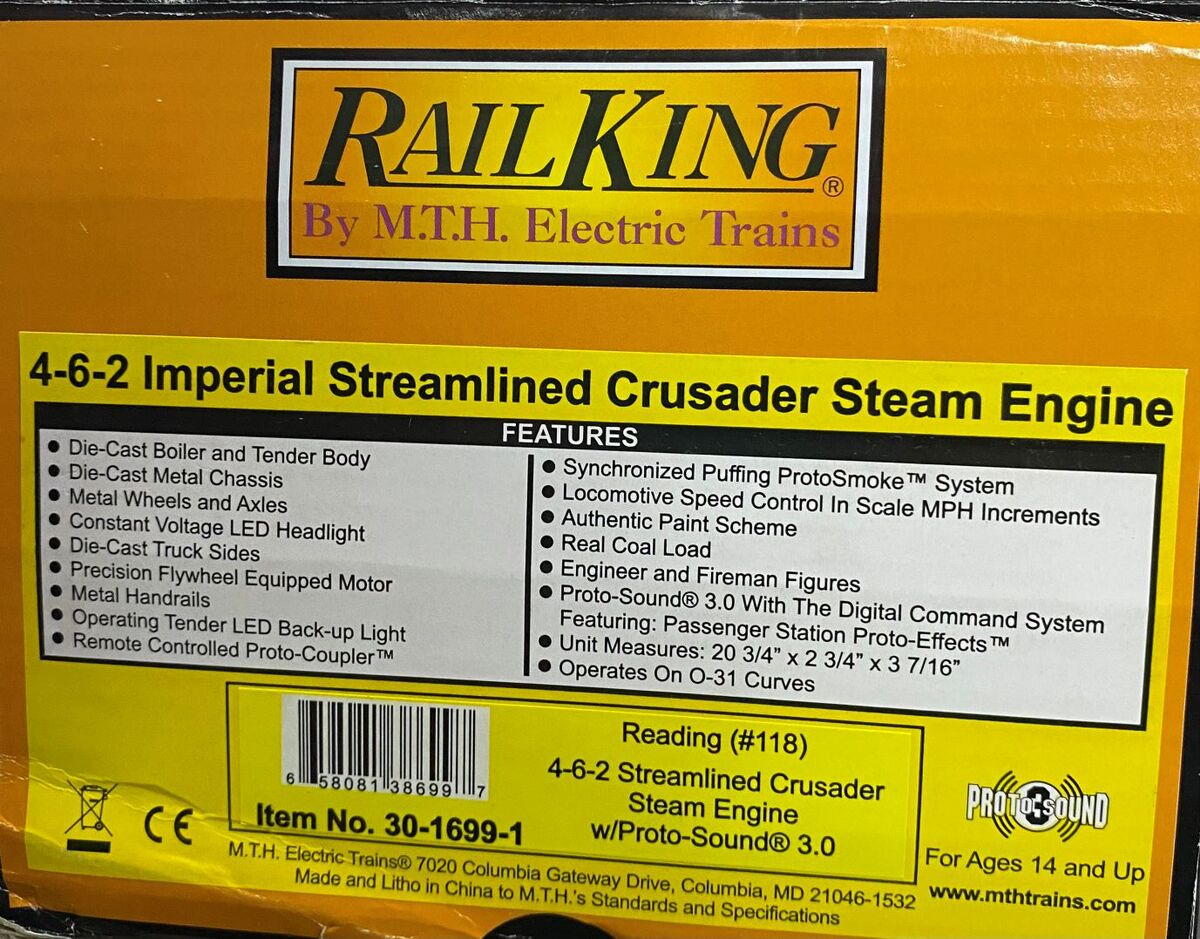MTH 30-1699-1 O Reading 4-6-2 Imperial Streamlined Crusader #118 w/PS3