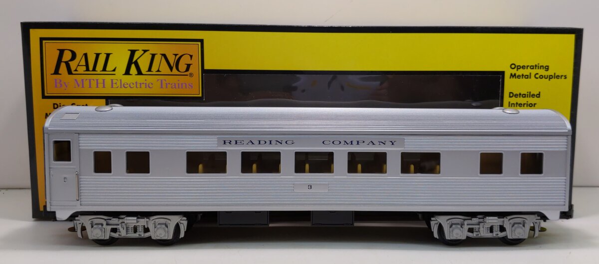 MTH 30-6133C O Gauge Reading Streamlined Coach Car #3 LN/Box