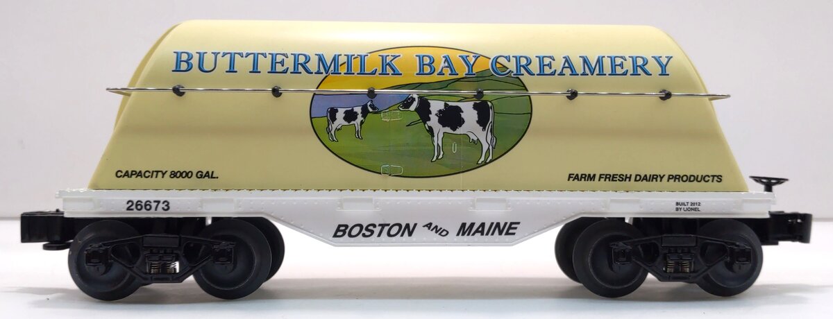 Lionel 6-26673 O Gauge Buttermilk Bay Creamery Flatcar w/ Milk Tank