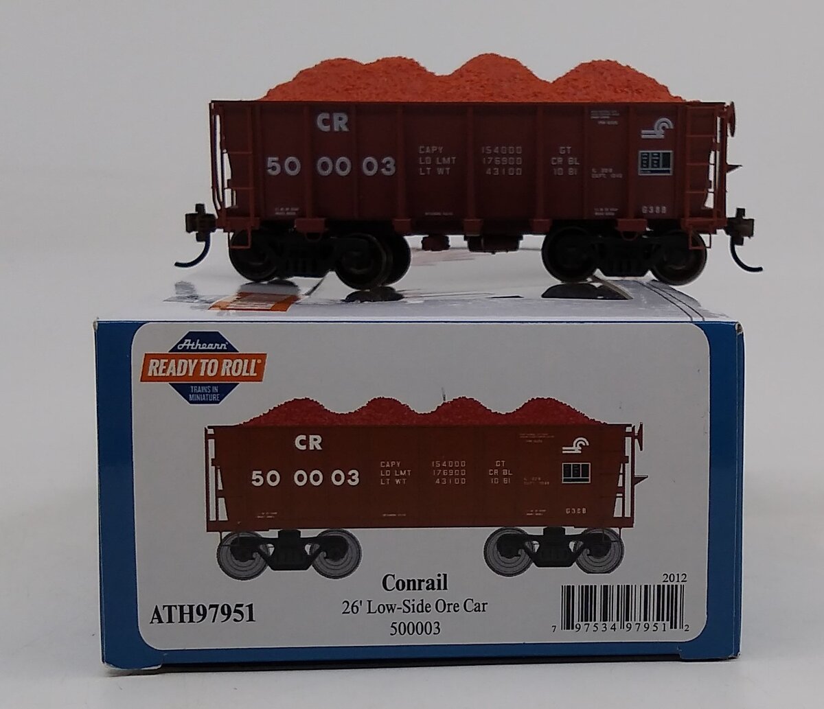 Athearn 97951 HO Conrail 26' Ore Car Low Side with Load RTR #500003