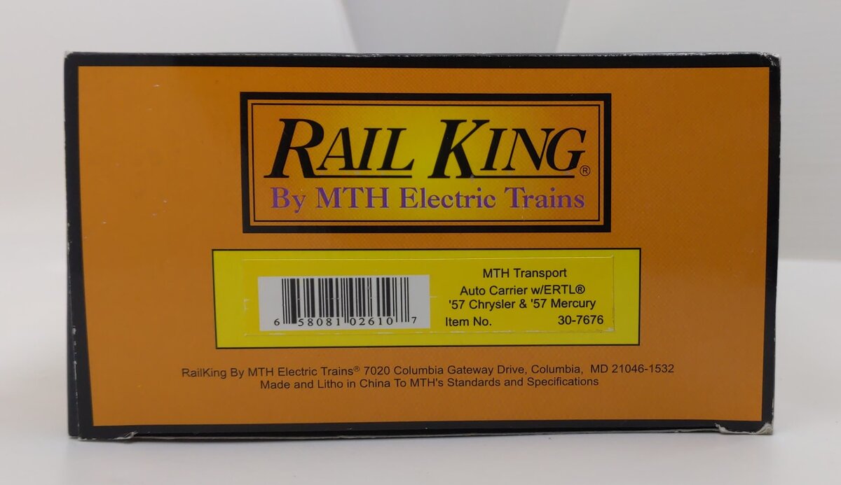 MTH 30-7676 O Gauge MTH Auto Carrier w/ 4 Ertl 1957 Automobiles LN/Box