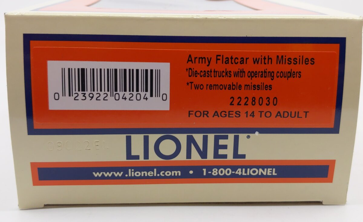 Lionel 2228030 O U.S. Army Flatcar with Missiles
