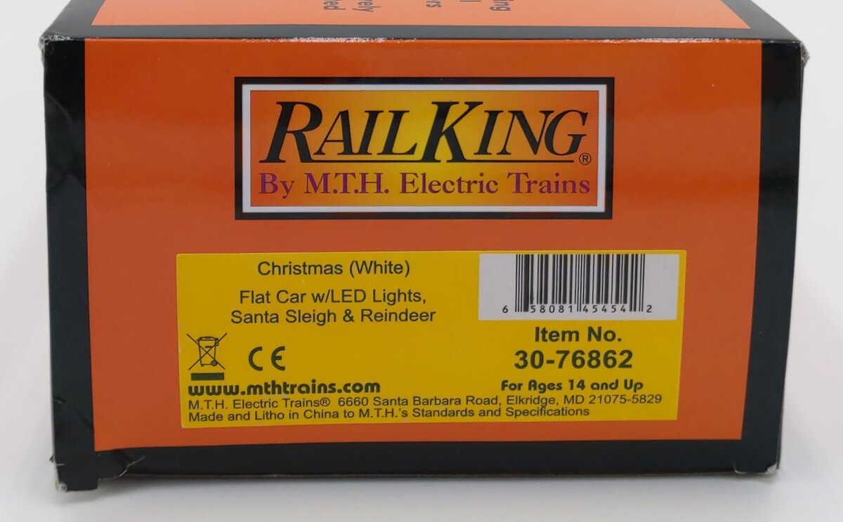 MTH 30-76862 O Christmas Flatcar with LED, Santa Sleigh and Reindeer #122522