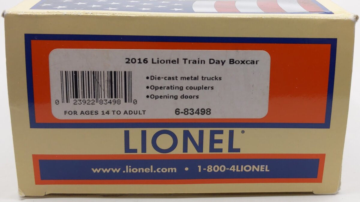 Lionel 6-83498 O Gauge 2016 National Lionel Train Day Boxcar LN/Box