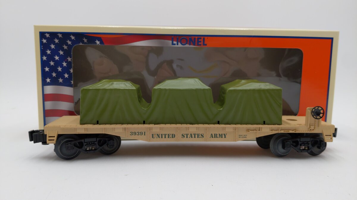 Lionel 6-39391 O Gauge US Army Flatcar w/ Tarped Freight Load