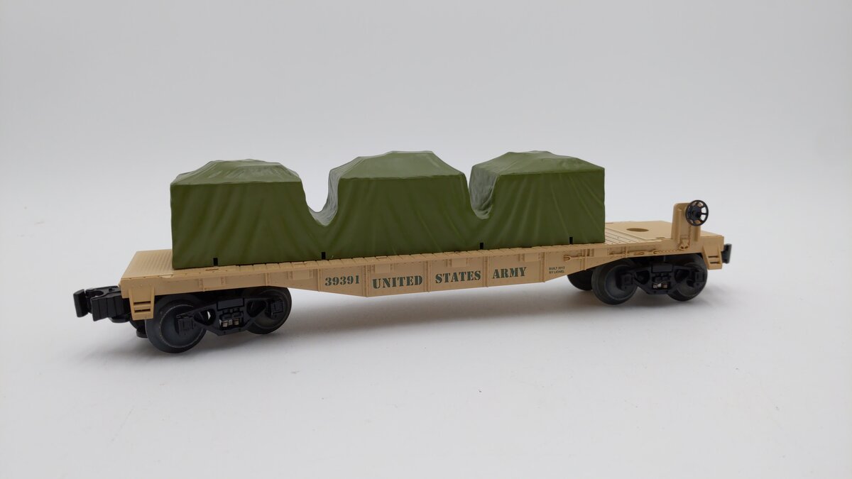 Lionel 6-39391 O Gauge US Army Flatcar w/ Tarped Freight Load