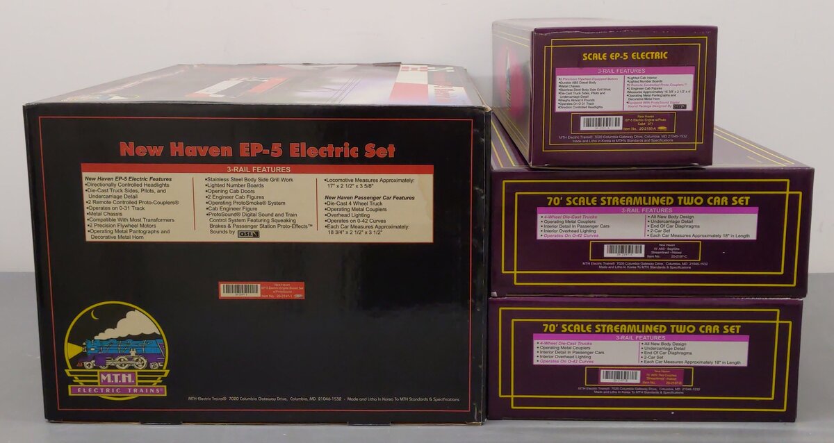 MTH 20-2197-1 O Gauge New Haven EP-5 Electric Passenger Train Set w/PS1 EX/Box