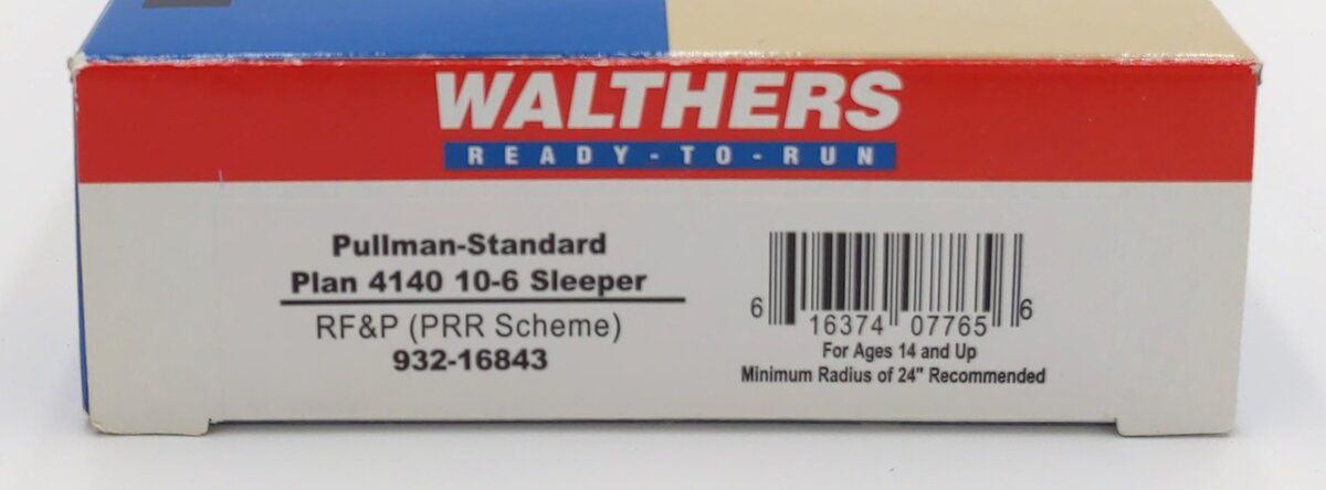 Walthers 932-16843 HO RF&P PRR Scheme Pullman Standard Plan 4140 10-6 Sleeper