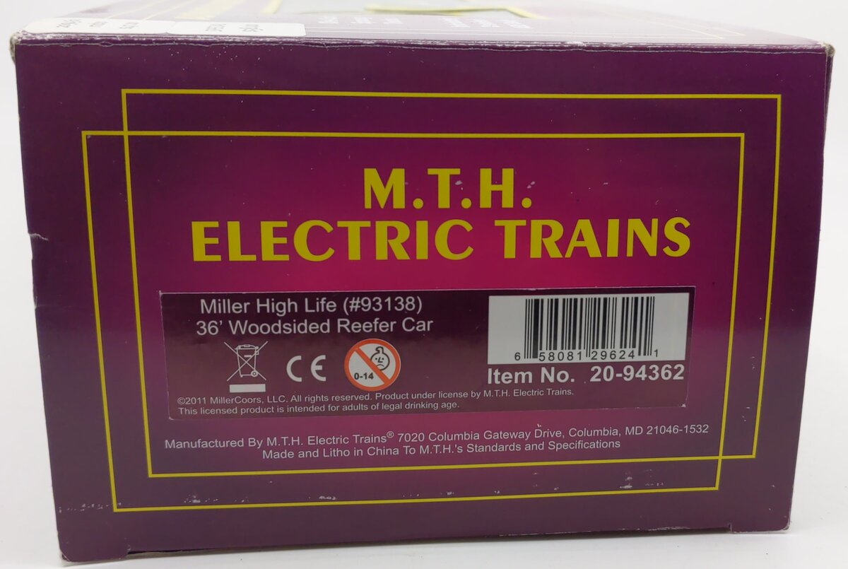 MTH 20-94362 O Miler 36' Woodside Reefer Car #93138