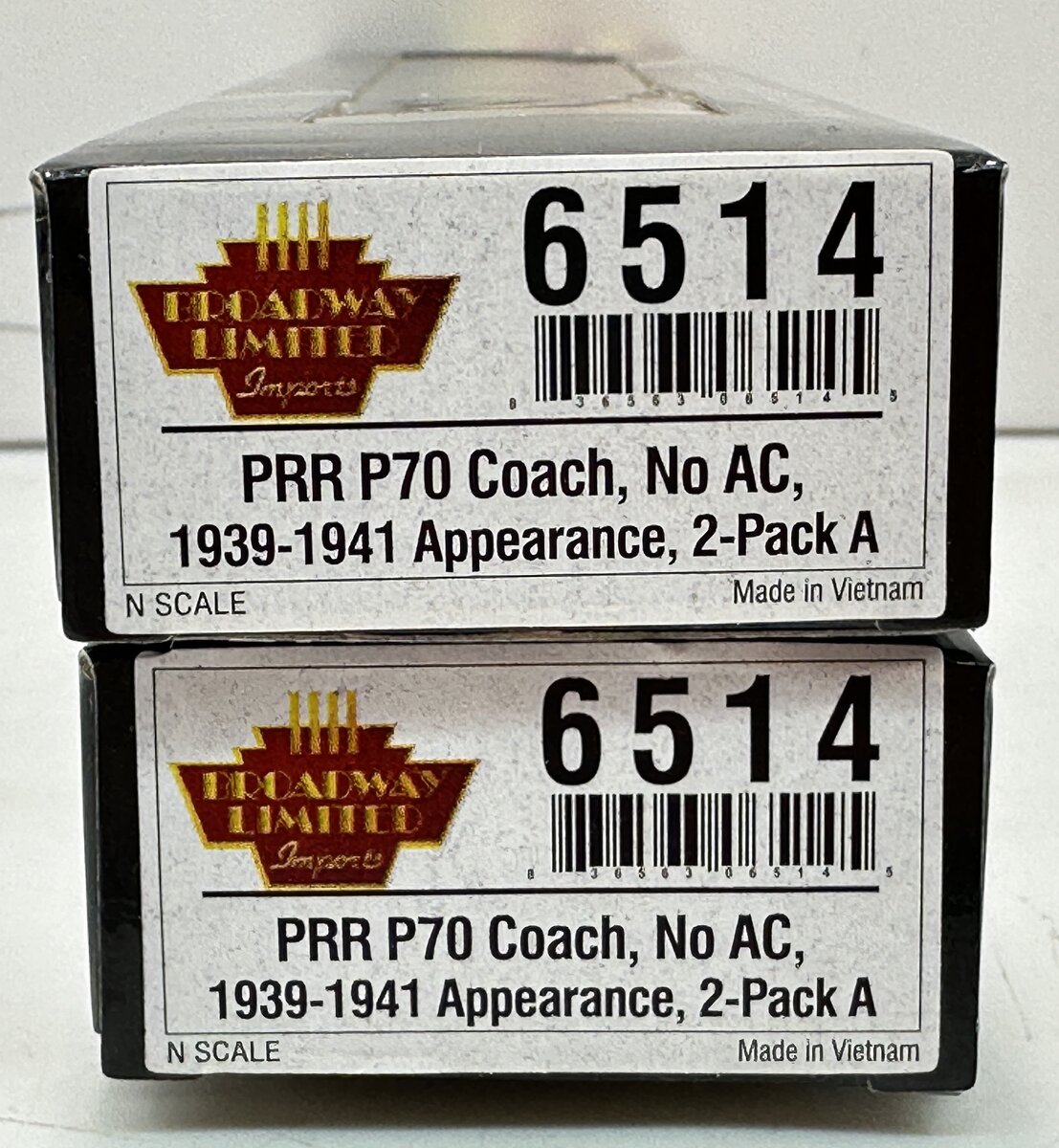 Broadway Limited 6514 N Pennsylvania P70 Coach No AC 1939-41 A (Pack of 2)