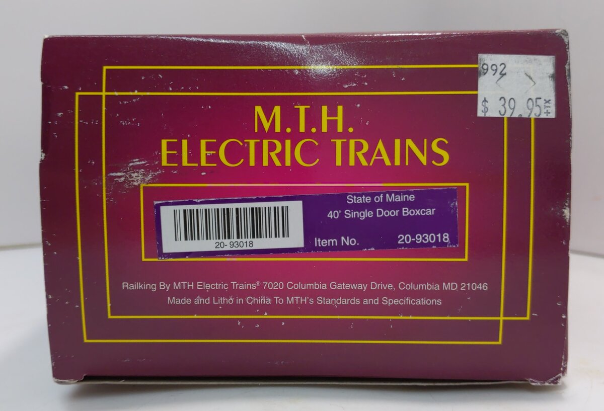 MTH 20-93018 O Gauge BAR State of Maine Boxcar #4035 LN/Box