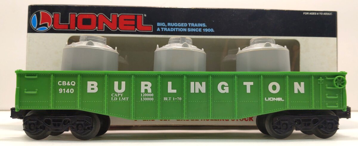 Lionel 6-9140 O Burlington Gondola w/3 Canisters #9140 EX/Box