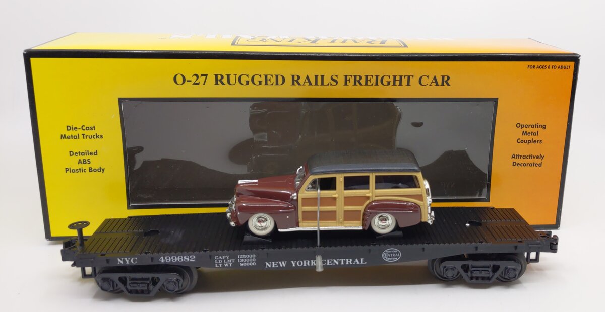 MTH 33-7614 O Gauge New York Central Flat Car w/48 Ford Woody PicKUp