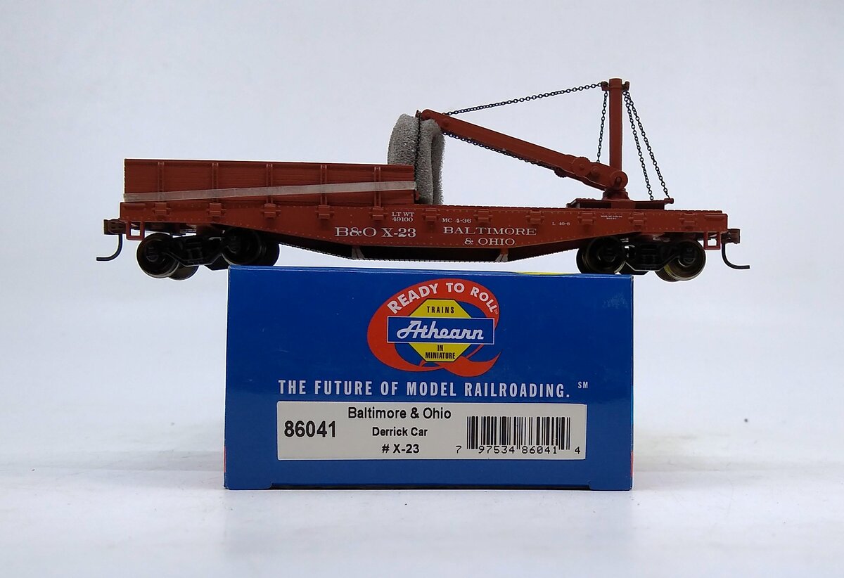 Athearn 86041 HO Scale RTR Baltimore & Ohio B&O 40' Derrick Flat Car #X-23