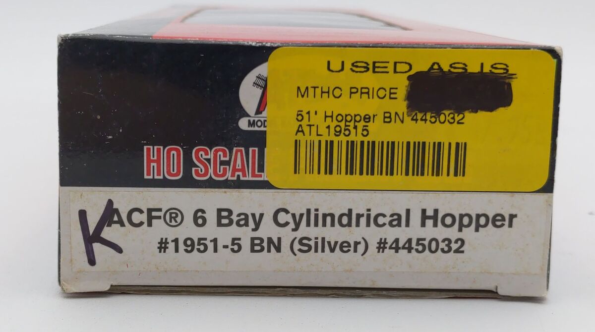 Atlas 1951-5 HO Burlington Northern ACF 6 Bay Cylindrical Hopper #445032 LN/Box