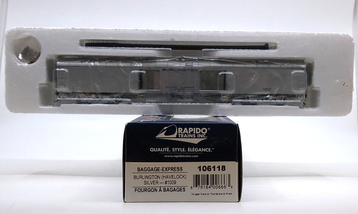 Rapido Trains 106118 HO Chicago Burlington & Quincy Baggage Express #1009 MT/Box